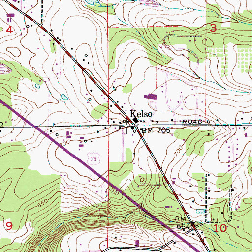 Topographic Map of Kelso, OR