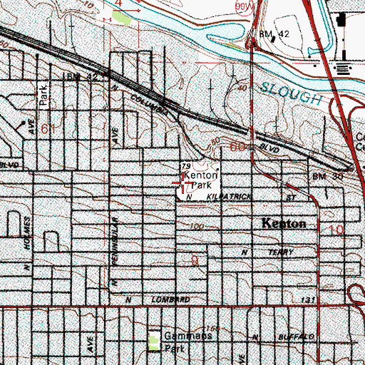 Topographic Map of Kenton City Park, OR