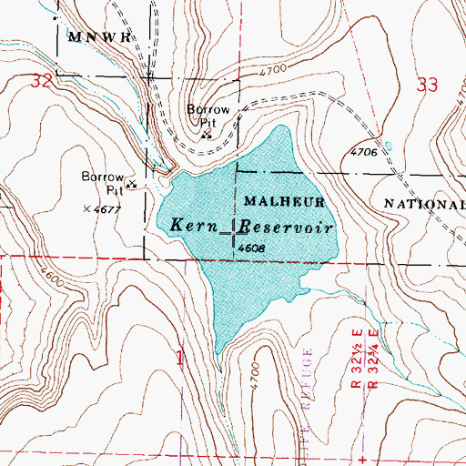 Topographic Map of Kern Reservoir, OR