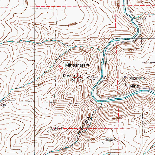 Topographic Map of Keystone Mine, OR