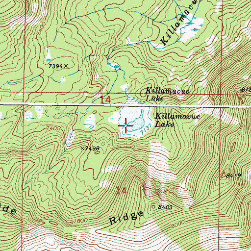 Topographic Map of Killamacue Lake, OR