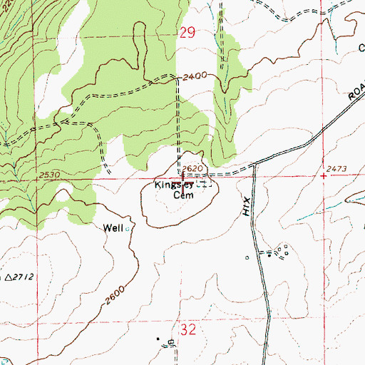 Topographic Map of Kingsley Cemetery, OR