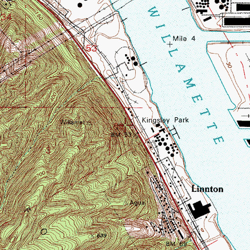 Topographic Map of Kingsley City Park, OR