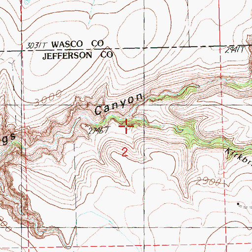 Topographic Map of Kirkbride Canyon, OR