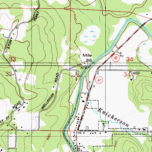 Topographic Map of Knickerson Creek, OR