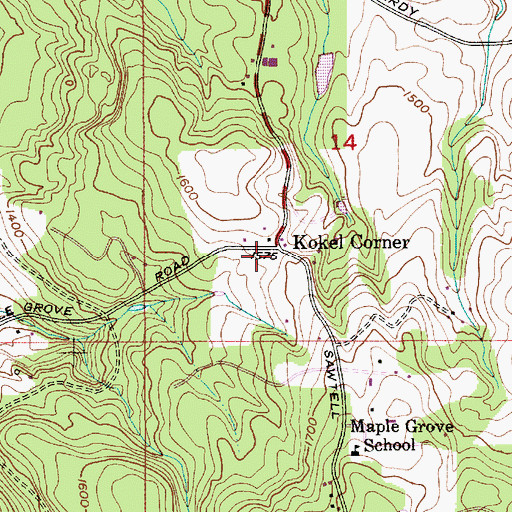 Topographic Map of Kokel Corner, OR