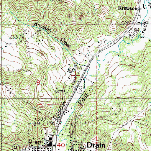 Topographic Map of Krewson Creek, OR