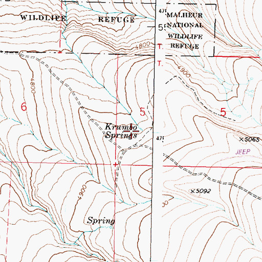 Topographic Map of Krumbo Springs, OR