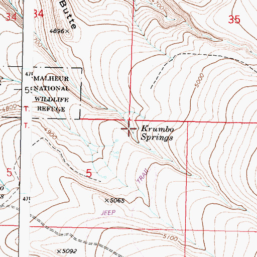 Topographic Map of Krumbo Springs, OR