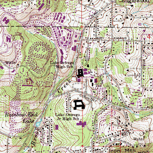Topographic Map of Lake Oswego Junior High School, OR