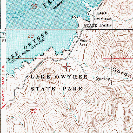 Topographic Map of Lake Owyhee State Park, OR