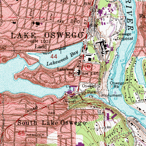 Topographic Map of Lakewood School (historical), OR