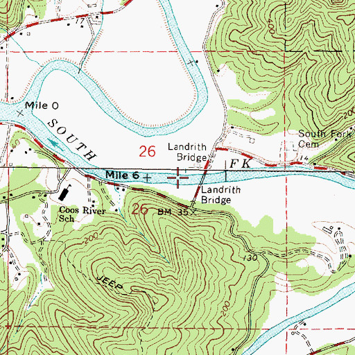 Topographic Map of Landrith Bridge, OR
