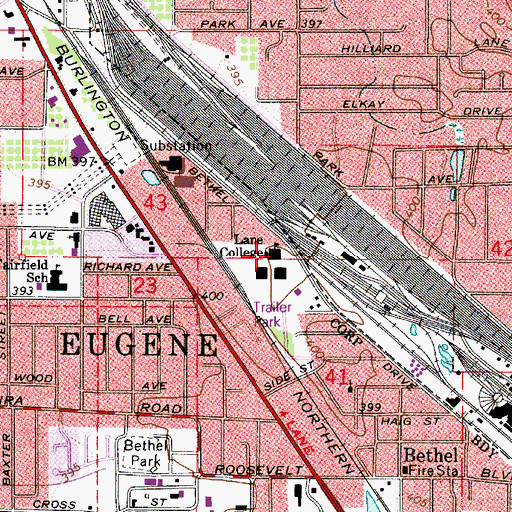 Topographic Map of Lane College (historical), OR