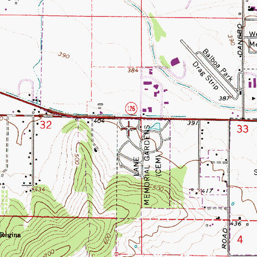 Topographic Map of Lane Memorial Gardens - Lane Memorial Funeral Home, OR