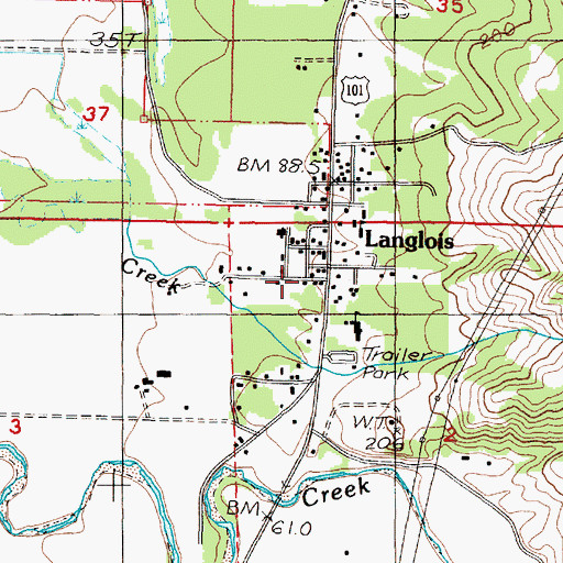 Topographic Map of Langlois, OR