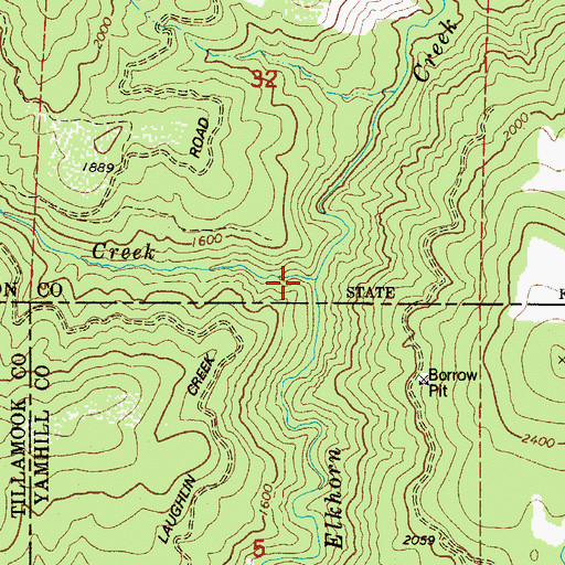 Topographic Map of Laughlin Creek, OR