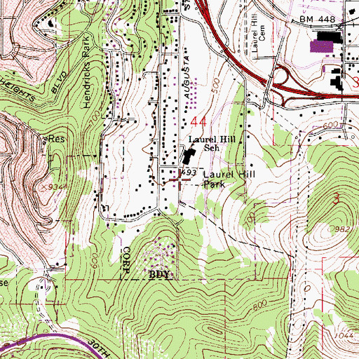 Topographic Map of Laurel Hill City Park, OR