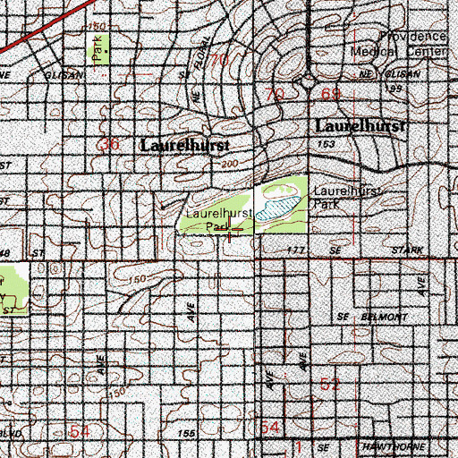 Topographic Map of Laurelhurst City Park, OR