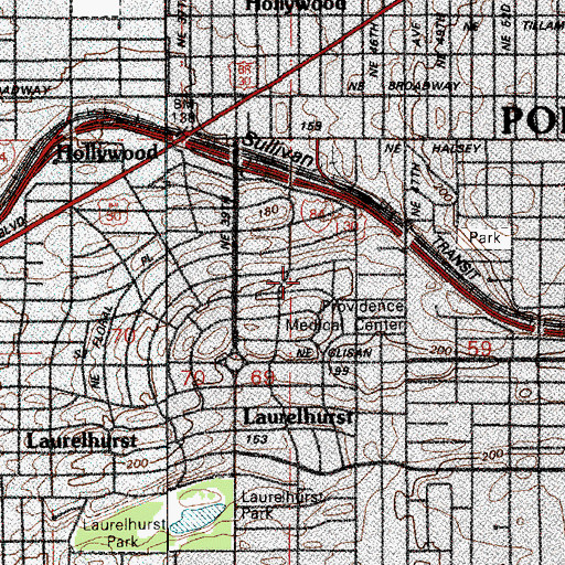 Topographic Map of Laurelhurst Elementary School, OR