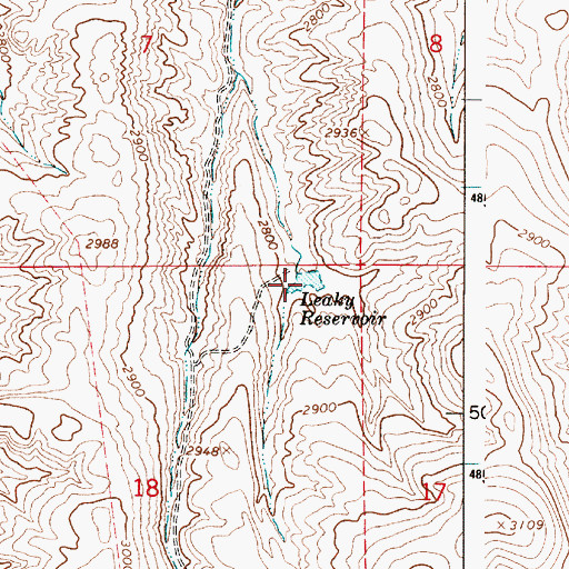 Topographic Map of Leaky Reservoir, OR