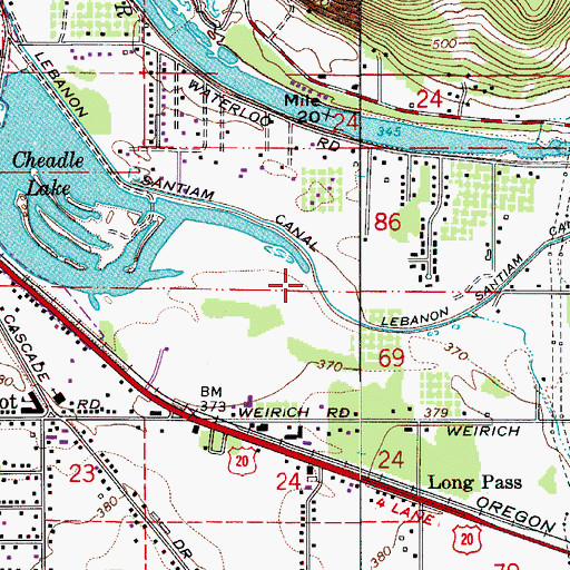 Topographic Map of Lebanon Santiam Canal, OR