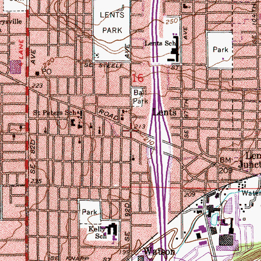 Topographic Map of Lents, OR