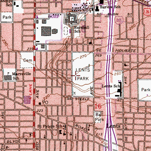 Topographic Map of Lents Park, OR