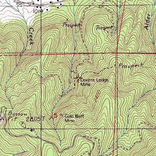 Topographic Map of Levens Ledge Mine, OR