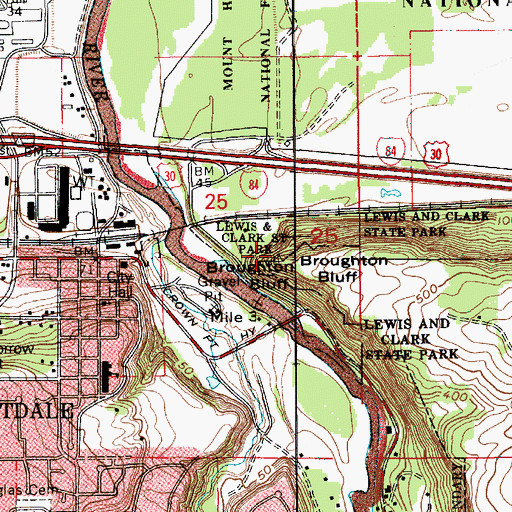 Topographic Map of Lewis and Clark State Park, OR