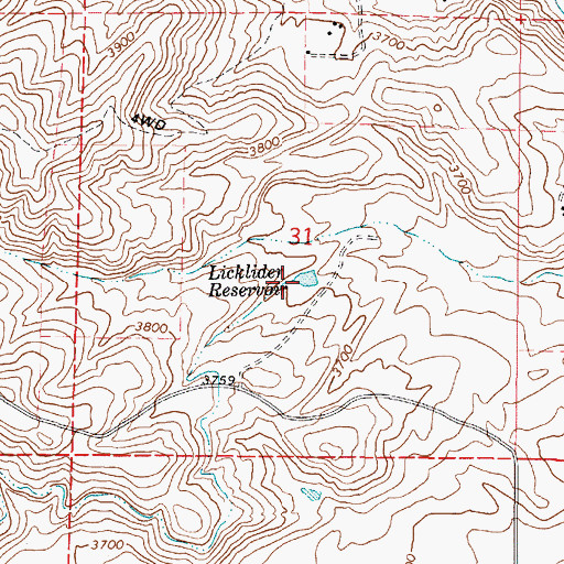 Topographic Map of Licklider Reservoir, OR