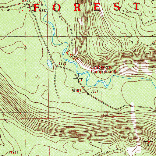 Topographic Map of Limberlost Recreation Site, OR