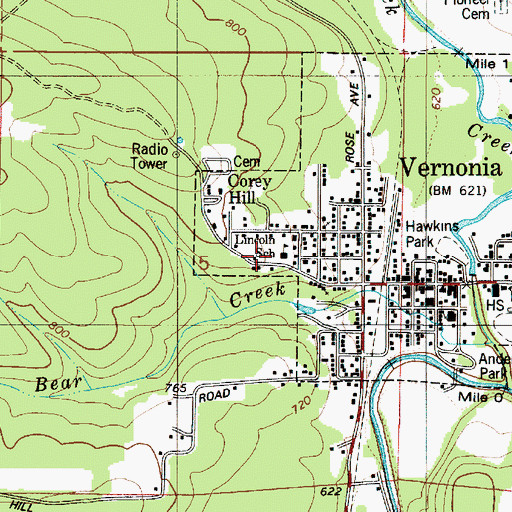 Topographic Map of Lincoln School (historical), OR