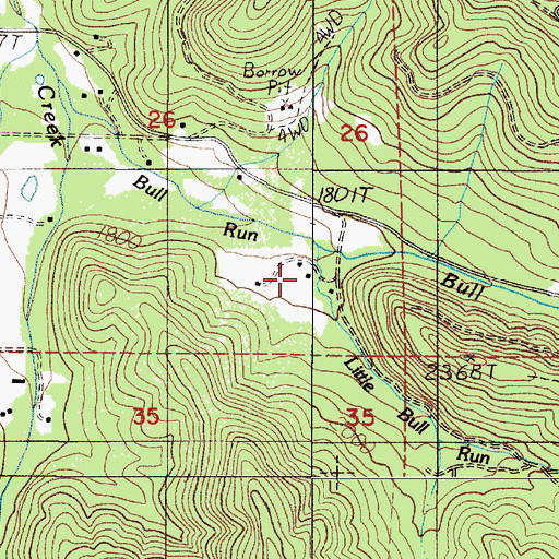 Topographic Map of Little Bull Run, OR