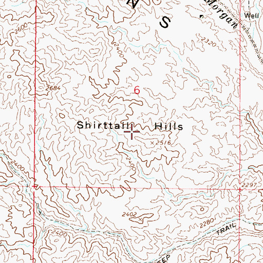 Topographic Map of Shirttail Hills, AZ