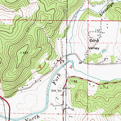 Topographic Map of Llewellyn Creek, OR
