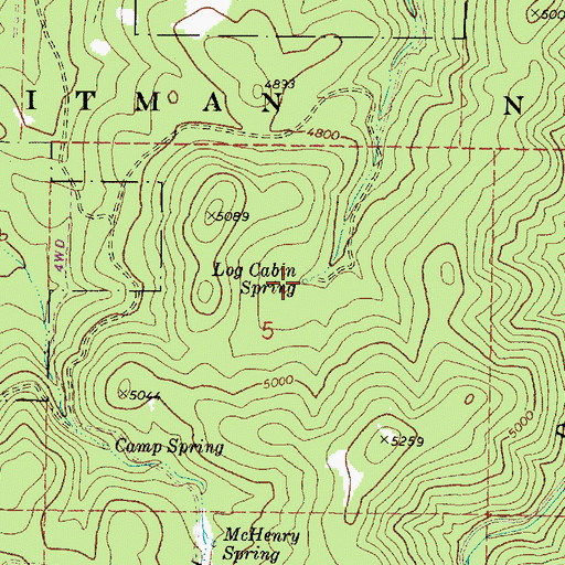 Topographic Map of Log Cabin Spring, OR