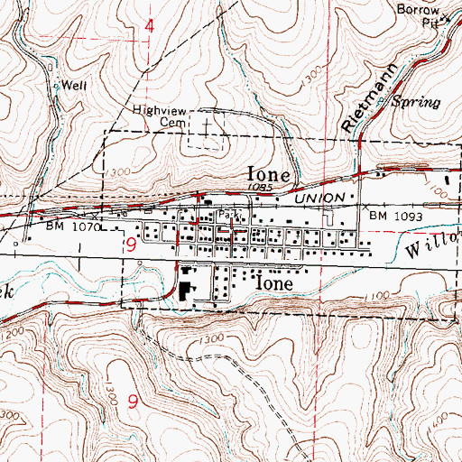 Topographic Map of Ione, OR