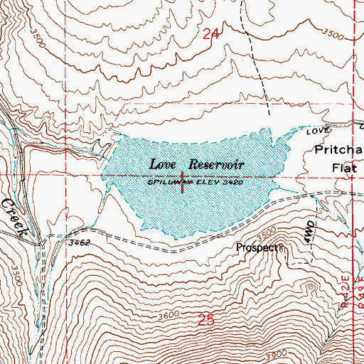 Topographic Map of Love Reservoir, OR