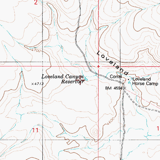 Topographic Map of Loveland Canyon Reservoir, OR