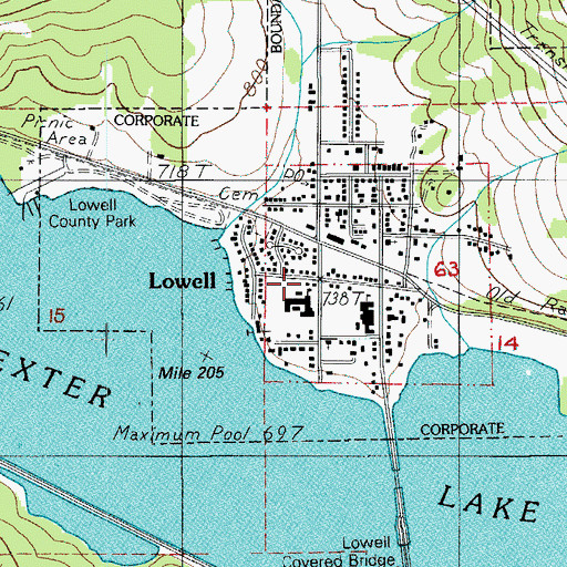 Topographic Map of Lowell, OR