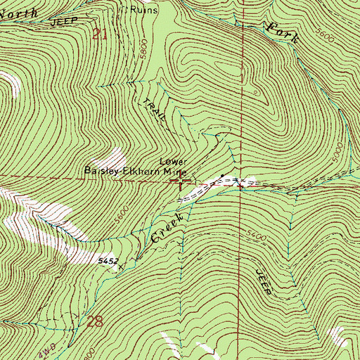 Topographic Map of Lower Baisley-Elkhorn Mine, OR