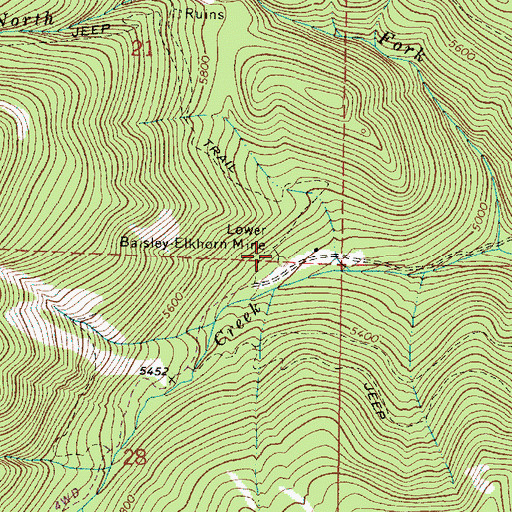 Topographic Map of Lower Baisley-Elkhorn Mine, OR
