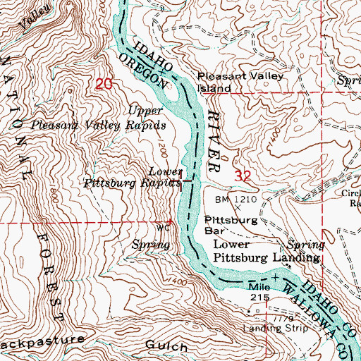 Topographic Map of Lower Pittsburg Rapids, ID