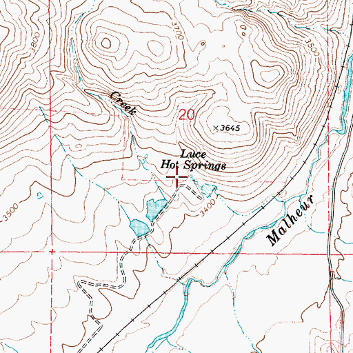 Topographic Map of Luce Hot Springs, OR