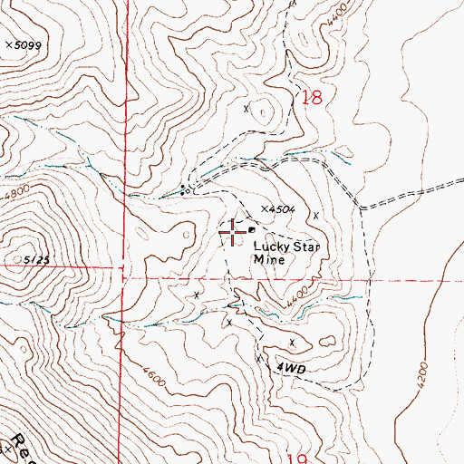 Topographic Map of Lucky Star Mine, OR