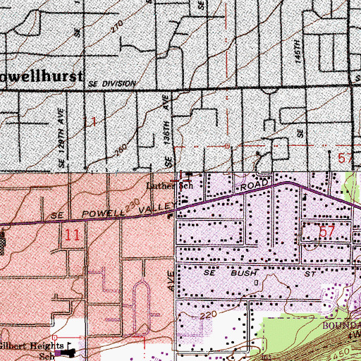 Topographic Map of Luther School (historical), OR