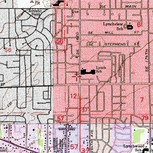 Topographic Map of Lynch School (historical), OR