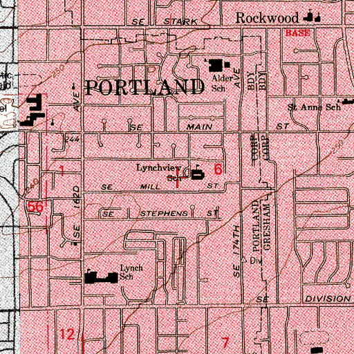 Topographic Map of Lynch View Elementary School, OR