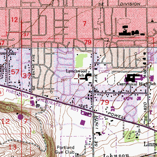 Topographic Map of Lynch Wood Elementary School, OR